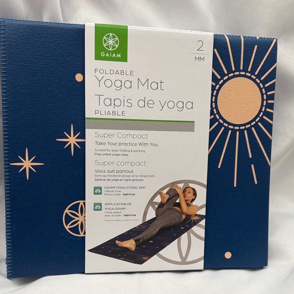 GAIAM Compact Foldable Yoga Mat - Navy with Peach Accents